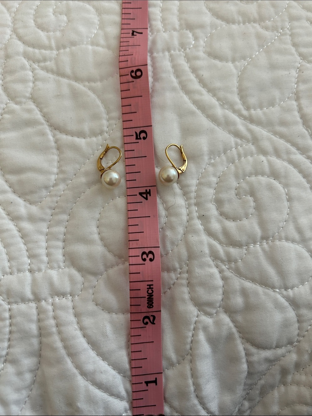 Gold Pearl Drop Earrings with White Pearls